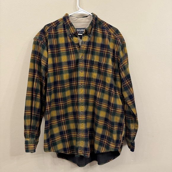 Basic Options Men's Heavy Casual Plaid Shirt - Yellow, Green, Blue | Size XL - Picture 1 of 10